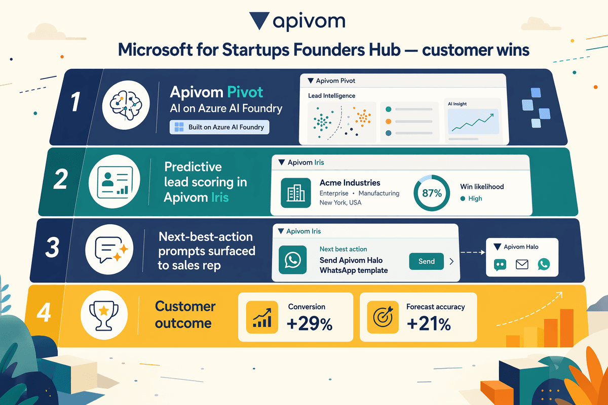 Intégration de Microsoft Azure AI Foundry alimentant un CRM partenaire B2B avec des prévisions de renouvellement et des analyses de ventes croisées générées par l’IA