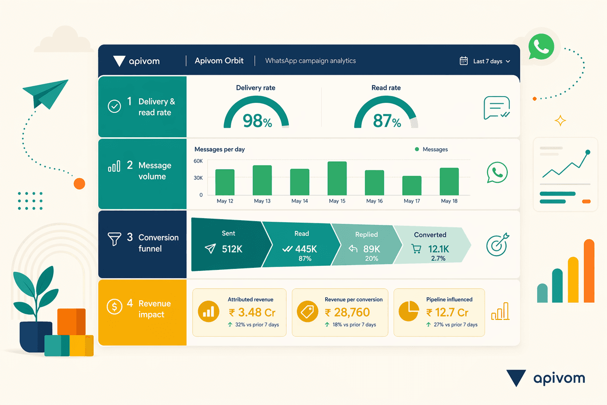 Tableau de bord d’analytique des campagnes WhatsApp d’un partenaire de distribution IT, montrant les taux de livraison par segment et le ROI des campagnes Autodesk par rapport à Microsoft