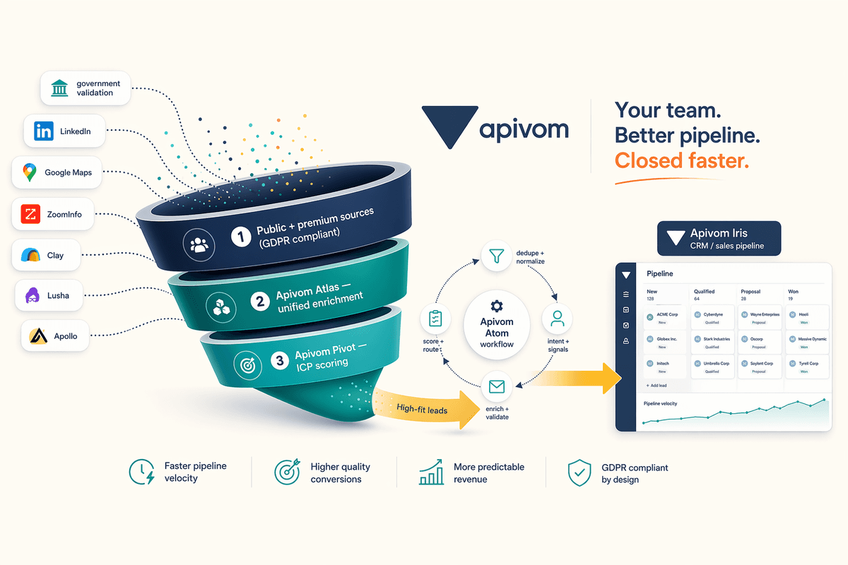 Boucle d’automatisation ICP-fit reliant enrichissement par données officielles, scoring client, workflows de prochaine meilleure action, calendrier de renouvellement et revue humaine
