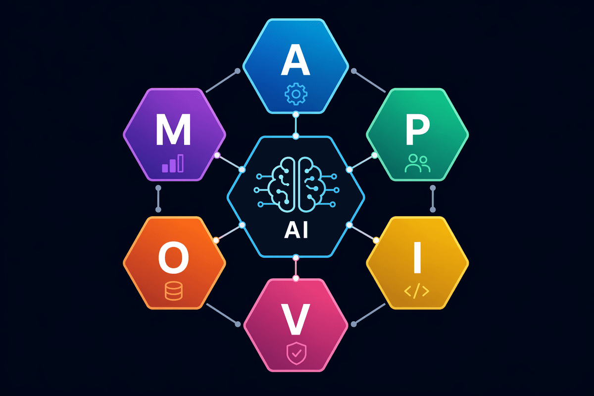 Architecture de la couche d’IA : des modèles de machine learning traitent les données clients, génèrent des recommandations et déclenchent des workflows automatisés